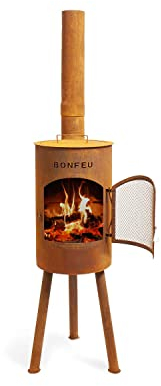 BonFeu Bongiano SP Rost - Terrassenofen - Feuerstelle mit Funkenschutz für entspannte Abende - Feuersäule Outdoor - Terrassenkamin mit Grillrost - Gartenofen aus hochwertigem Stahl - 30x30x142cm