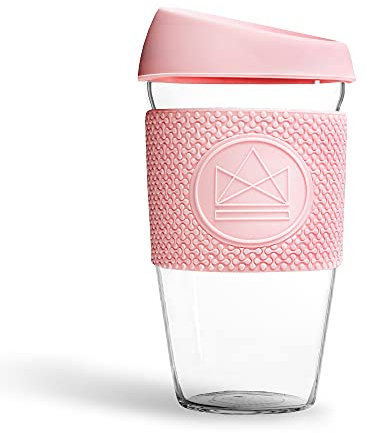 Neon Kactus Gobelet Verre Borosilicate Isotherme Soufflé à la Main, Tasse à Café Réutilisable avec Couvercle Silicone de Qualité Alimentaire et Revêtement Thermique, Tasse de Voyage verre Recyclable.