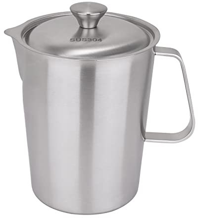 Stainless Steel Measuring Cup with Lid 2L 70 OZ, Large Mouth Graduated Beakers Metal Pitcher with Marking and Handle