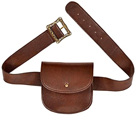 Gürtel mit Tasche Braun Kunstleder 19 x 19 cm Mittelalter Knappe Cowboy Indianer Trapper Robin Hood Burgfräulein Pirat