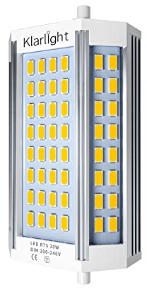 Klarlight 30W R7S 118MM LED Lampe J118 TYP Dimmbar Warmweiß 3000K Linear Leuchte 200° Abstrahlwinkel 220V FlutlichtLeuchtmittel