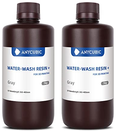 ANYCUBIC Water Washable Resin 2.0, 3D Drucker Resin Wasser Abwaschbar, UV Resin 405nm Standard Photopolymer Harz Geringer Geruch für 4/6/8K Geeignet LCD 3D Printer (Grau,1000g,2pcs)