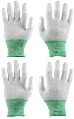 sourcing map 2 Pairs ESD Anti Static Gloves 20cm Thickened PU Coated High Resistance Carbon Fiber Computer Gloves for PC Computer Electronics Installation and Repair(Medium), Green