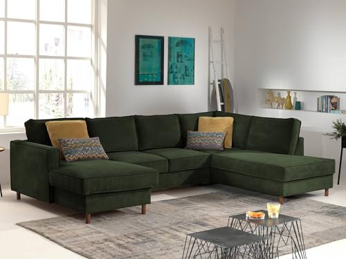 Lisa Design Jake - Wohnlandschaft - mit Schlaffunktion und Bettkasten - 7-Sitzer - aus Cord - rechts Grün