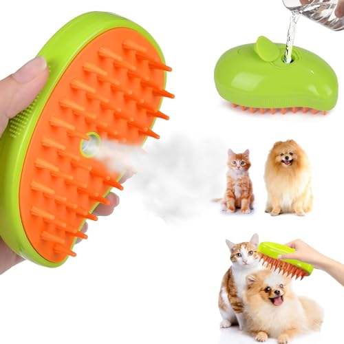 AOUZOVLI Katzenbürste Katzenbürste mit Dampf Dampfbürste Katze Steamy Brush Steamy Cat Brush, Hundebürste Kurzhaar Reinigungsbürste Zur Pflege für Massage, Pflege und Haarentfernung (Grün).