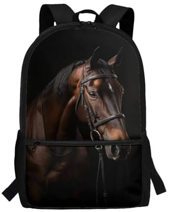 xixirimido Kinder-Schulrucksack für Jungen und Mädchen, Büchertasche, Umhängetasche, Pferd schwarz, Einheitsgröße