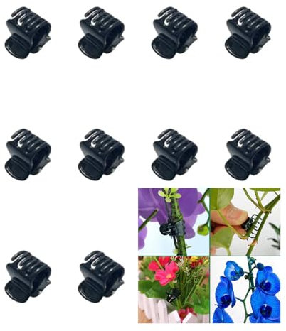 24pcs Plant Clips Garden Flower Stems Support Clips Clamps Orchid Clips 1CM (Black)