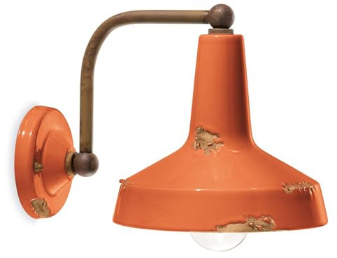 Licht-Erlebnisse Wandleuchte Keramik Metall B: 20 cm klein Orange Antik Braun Shabby Vintage E27 kleine Wandlampe innen Wohnzimmer Flur