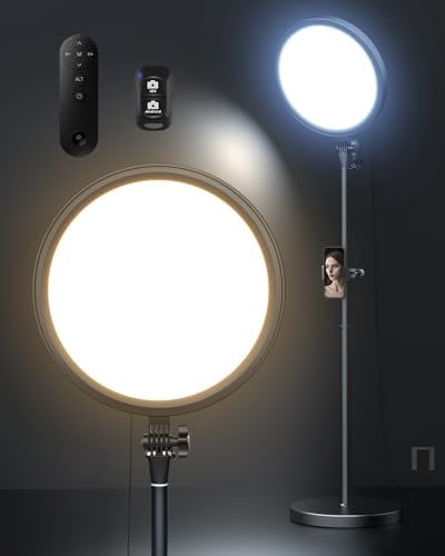 Aureday 12” Ring Light with Stand and Phone Holder, 79” Tall LED Circle Light with Weighted Base & Remote, Dimmable Floor Lamp for Video Recording, Barber, Live Stream, Makeup, Photography