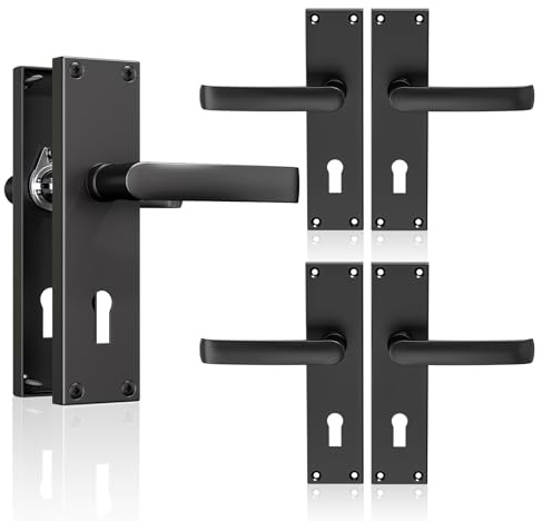 Bwintech 3 Pairs Lever Latch Flat Black Door Handles,Classic Victorian Straight Design,with Key Hole,Ideal for All Types of Wooden Doors,Internal Doors