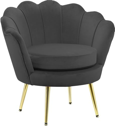 GARDENIA Sessel mit Muschel-Rückenlehne, gepolstert, mit verchromten Beinen, ideal für Wohnzimmer, Schlafzimmer und Büro, Sessel aus Samt, Schwarz, 77 x 79 x H77 cm Athen XL