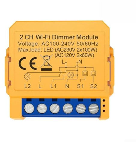 Modulo relè wireless con dimmer WiFi, modulo relè interruttore wireless, modulo dimmer per interruttore intelligente, supporto app intelligente (Wifi 2Gang)