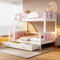 Merax Etagenbett Kinderbett 90x200 & 120x200 cm für 2-3 Kinder, Hochbett mit Leiter & 2 Stauraum Schubladen, Holzbett Stockbett Bettgestell mit Rausfallschutz, Mädchenbett, Weiß & Rosa, Ohne Matratze