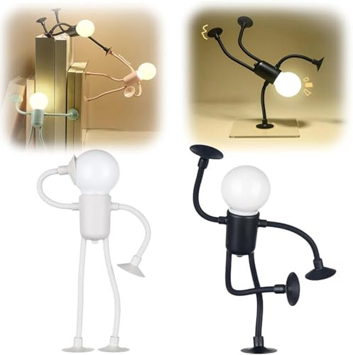 Veränderbare Form Lustiges Sportler Nachtlicht, DIY Form Nachtlichter, Saugnapf Biegbare Schreibtischlampe, Kreative Nachtlampe für Schlafzimmer Badezimmer Flur Küche Weihnachten (Schwarz+Weiß)