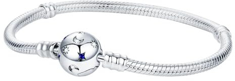 KEQ Charm-Armband aus 925er-Sterlingsilber, für Pandora-Charms, Schlangenkettenarmband, passend für jeden Charm, Geschenk für Frauen (Sun Twinkling Stars, 21 cm)