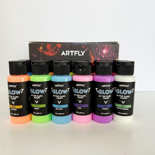ARTFLY Set Colori Acrilici Illuminanti Glow in The Dark 12 x 60ml/2oz, Perfetti per Pittura Artistica, Fai da Te, Decorazioni di Halloween Natale, Pigmenti Ricchi per Artisti, Studenti