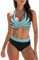 sport bikini damen,Bikini Damen Bauchweg Zweiteiliger V Ausschnitt Zweiteiliger Badeanzug überkreuztes Blumenmuster Bademode Bauchkontrolle Bikini Oberteil + Bikinihose Damen Sets Hellblau L