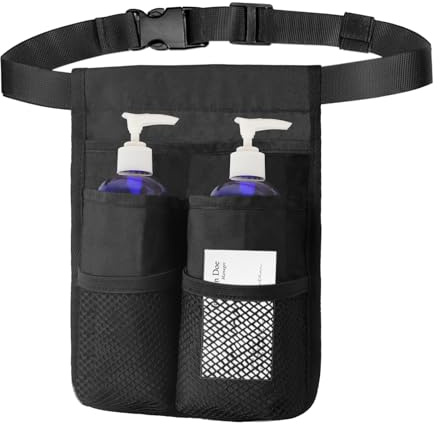 Massage Bottle Holster with Multiple Pockets Design,Machine Washable Massage Lotion Holster with Air Mesh,Heavy Duty Adjustable Strap and Durable Lotion Oil Waist Belt,for Massage Therapist, Double