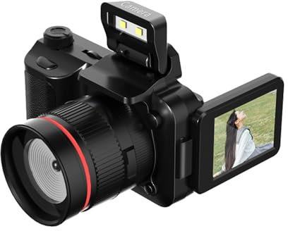 TFixol Cámara digital 4K WiFi cámara de video digital con pantalla giratoria de 2.2 pulgadas, enfoque automático AF, 16X, luz de llenado de batería incorporada, Beau, cumpleaños, festivales, camisetas