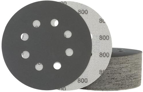 50 PCS 125mm Sanding Discs 800 Grit Wet and Dry Sandpaper 8-Hole Hook and Loop Sandpaper Round Orbital Random Sander Discs for Polishing Wood, Metal, Wall and Car