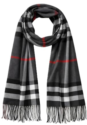 KARMA.DIEM Schal Damen Herren – Leicht & Weich – Übergangsschal Frühling Sommer Herbst – Karierter Fashion Schal im London Style – Elegant & Vielseitig - Dunkelgrau