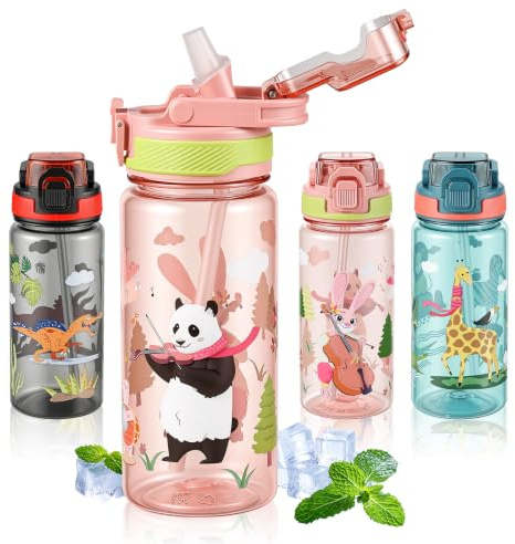SEASEVEN 600ml Sports Water Bottle with Straw,Drinks Bottle(Pink) | Plastic Drinks Bottle,Waterbottle Leak Proof-Bpa-Free for School,Outdoor
