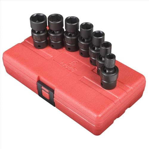 Sunex 3654 3/8-Zoll-Antrieb Standard-Fractional-Universal-Steckschlüsselsatz, SAE, 6-kant, Cr-Mo, 3/8-Zoll-3/4-Zoll, 7-teilig