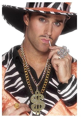 Smiffys Dollarzeichen-Medaillon, Groß, Gold, an Kette Halloween