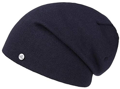 LIERYS Fine Merino Long Beanie Strickmütze Herren Damen Kinder Made in Germany Herbst Winter blau One Size