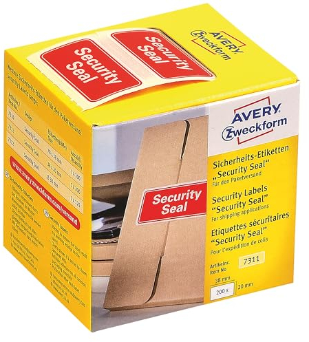 AVERY Zweckform Sicherheitssiegel VOID 7311 Security Seal (leuchtrot, 38 x 20 mm, 200 Stück auf Rolle) im Kartonspender