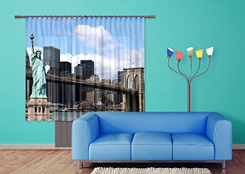 AG Design – Gardinen – Vorhänge – Fotogardinen - Freiheitsstatue New York – 180 x 160 cm – 2 Teile – FCSXL 4816