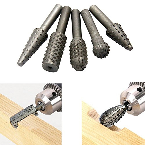 5 Pieces Rotary Burr Set Wood Carving File Rasp Drill Bits 1/4 6mm Shank Tool Head Diameter 13mm