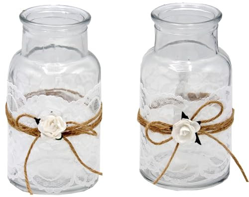 ZauberDeko 2 Vasen Hochzeit Vintage Tischdeko Spitze Weiß MIRA
