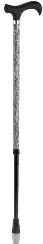 Ossenberg Reflektierender Leichtmetallstock mit Derbygriff - Spazierstock für Damen und Herren - 10-Fach höhenverstellbar - Wanderstock bei Dunkelheit - schwarz/Silber