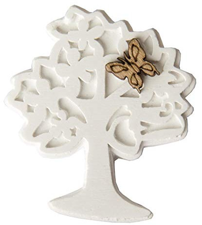 PuntoCasaStore 12 X Gessetto Albero della Vita con Farfalla Legno 4x4,5 cm Bomboniere Comunione Matrimonio