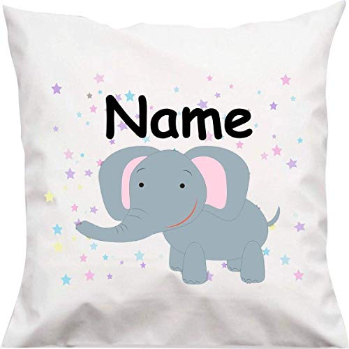 ShirtInStyle Kopfkissen, Elefant mit Wunschname, Text, Wunschtext, Kinder Kinderzimmer Deko, Dekokissen mit Füllung, Motiv, Logo, Name, Größe 40x40cm
