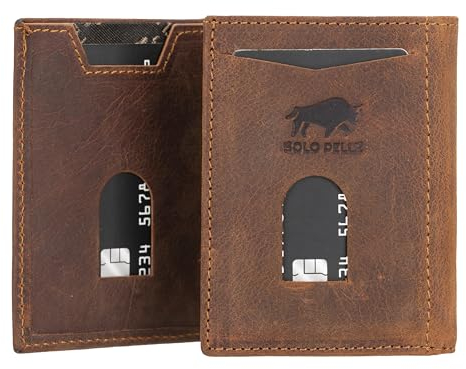 Solo Pelle NEU Slim Wallet mit Münzfach [12 Karten] Slimwallet Riga [RFID-Schutz] Kartenetui mit Münzfach [Leder] Smart Wallet für Männer und Damen (Vintage Braun)