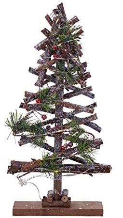 Spetebo Holz Tannenbaum beleuchtet mit 15 LED - 37x20x6 cm - Weihnachts Deko Christ Baum Tischdekoration Fensterdekoration