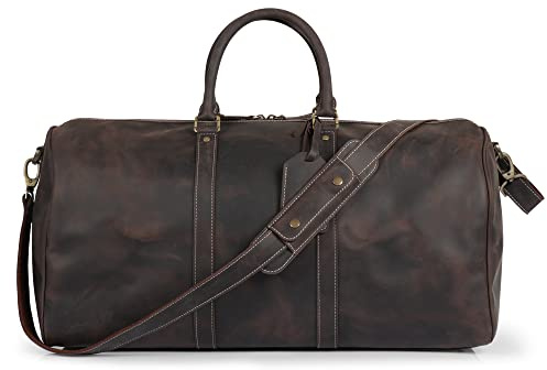 Londo Echtleder Duffle Bag – Vintage Retro Reisetasche, Wochenendtasche, Handgepäck mit Verstellbarem Schultergurt & Innenfach – Stylische Sporttasche für Männer & Frauen