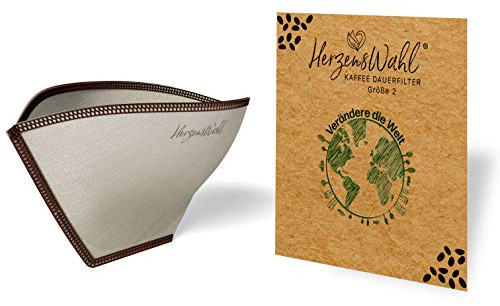 HERZENSWAHL Kaffeefilter wiederverwendbar Größe 2,4,V6002 | Kaffeefilter Edelstahl | Zero Waste Dauerfilter für Filterkaffee, Pour Over, Handfilter Kaffee | faltbar | nachhaltig (Kaffeefilter Größe 2)