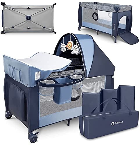 Lionelo Sven Plus 4 in 1 Baby Bett Laufstall Baby ab Geburt bis 15 kg Wickelauflage Moskitonetz luftige Seitenwände mit Seiteneingang Tragetasche zusammenklappbar