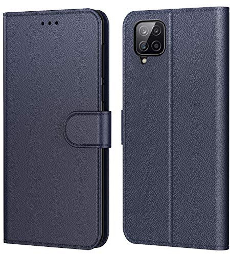 Tenphone Coque pour Samsung Galaxy A12, Pochette Protection Etui Housse Premium en Cuir PU,Fermeture Magnétique,Flip Case Compatible avec (Samsung A12, Book Bleu)