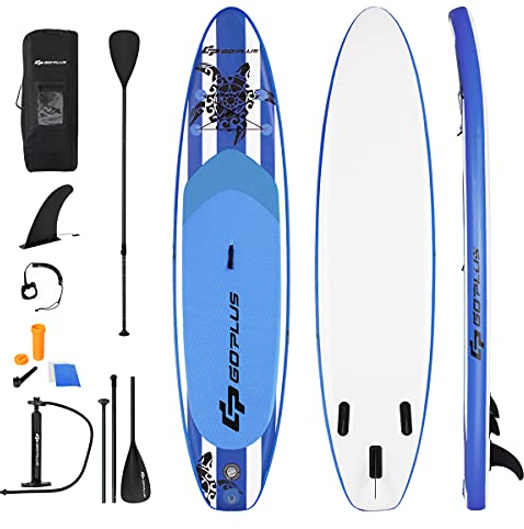 RELAX4LIFE 320/335 x 76 x 15cm SUP Board Set, Aufblasbares Stand Up Paddling Board, Paddelboard mit Sicherheitsleine & Paddel & Pumpe & Rucksack & Reparaturset & 3 Finnen, für Anfänger& Profis, Blue