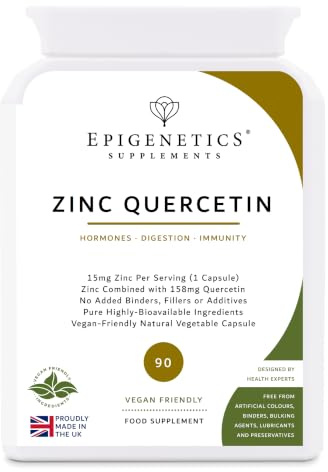 Zinc Quercetin Capsules | High Strength 210mg Zinc Quercetin Supplements for Men & Women | Bioavailable Mineral Supplement | 2 Months Supply, 60 Vegan Capsules, Made in UK by Epigenetics