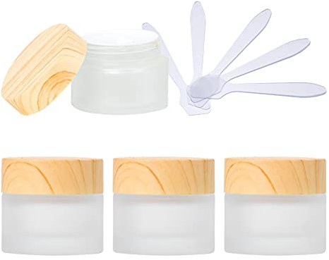 ZEOABSY 4 Stück Leere Matt Transparente Glas Cremedose 10ml Mit Deckel, Mattglas Schraubdeckel Tiegel Schraubdose Dose Salbentiegel Kosmetik-Dose für Gels Cremes