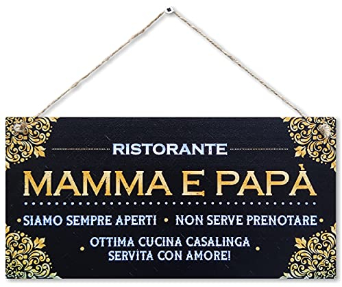 CARISPIBET Ristorante mamma e papà | segni decorativi segni di cucina targhe decorative decorazioni d'interni divertenti decorazioni per la casa genitori regali di decorazione 15 x 30 cm