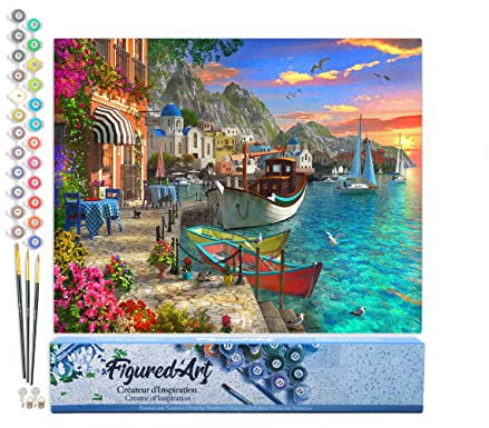 Figured'Art Peinture par Numéro Adulte Port fleuri - Activité Manuelle Kit de Loisir Créatif DIY Numéro d'Art Complet - 40x50cm sans châssis en bois