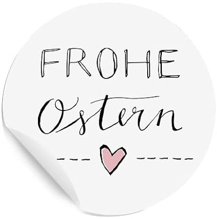 Ostersticker frohe Ostern - 24 selbstklebende Aufkleber mit rosa Herz im DIY Design, Osteraufkleber für Kinder & Erwachsene, Weiß, zum Ostergrüße Verzieren