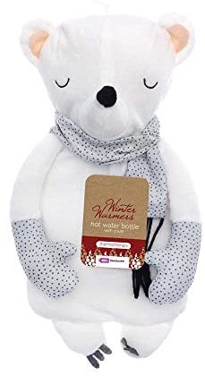 Novelty Hot Water Bottle with Cover| 1 Litre Animal Hot Water Bottles Fleece |Soft, Warm, Cosy Adults/Kids Hot Water Bottle (Polar Bear)