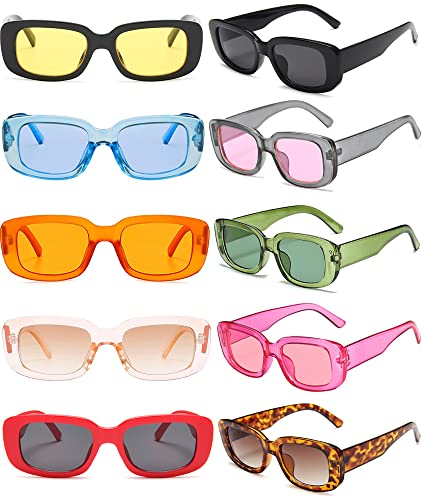 FSMILING 10 Stücke Vintage Rechteckige Sonnenbrille Set Für Damen,retro Sonnenbrille Damen Kleine 90's Mode Bunte Brille Mit Uv Schutz
